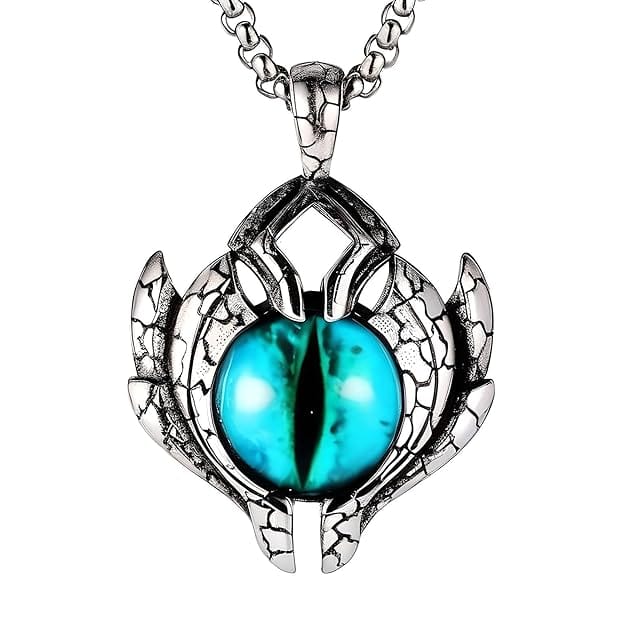 BLUE EYE PROTECT (T) - Pure Titanium Steel Pendant with Round Box Chain for Men & Boys  (24 inch) - THE MEN THING