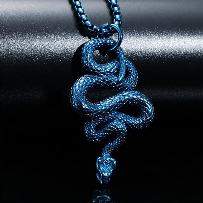 BLUE GUARDIAN SNAKE - Pure Titanium Steel Pendant with 24inch Round Box Chain for Men & Boys - THE MEN THING