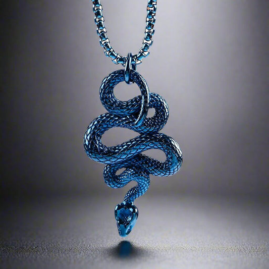 BLUE GUARDIAN SNAKE - Pure Titanium Steel Pendant with 24inch Round Box Chain for Men & Boys - THE MEN THING