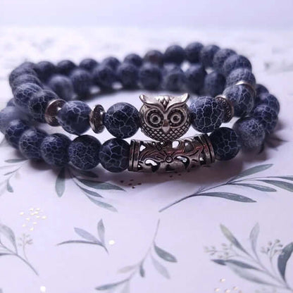BLUE ONYX OWL - Natural Beads Alloy Stretch Bracelet for Men and Boys - THE MEN THING