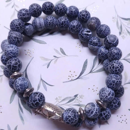 BLUE ONYX OWL - Natural Beads Alloy Stretch Bracelet for Men and Boys - THE MEN THING