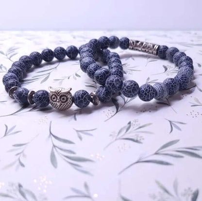 BLUE ONYX OWL - Natural Beads Alloy Stretch Bracelet for Men and Boys - THE MEN THING