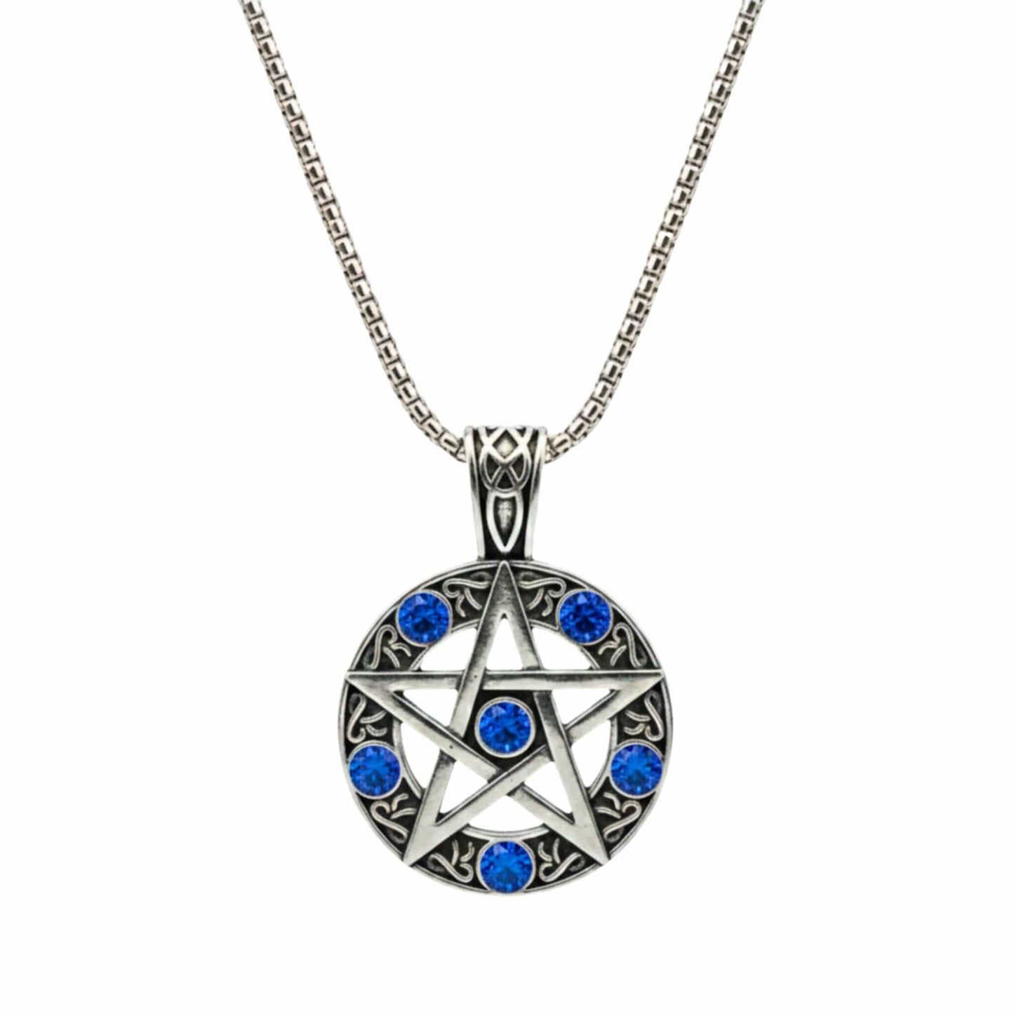 BLUE PENTAGRAM STAR - 31mm Pure Titanium Steel Pendant with 23inch Round Box 4mm Chain for Men & Boys — SS Pendant/ Necklace for Men | THE MEN THING