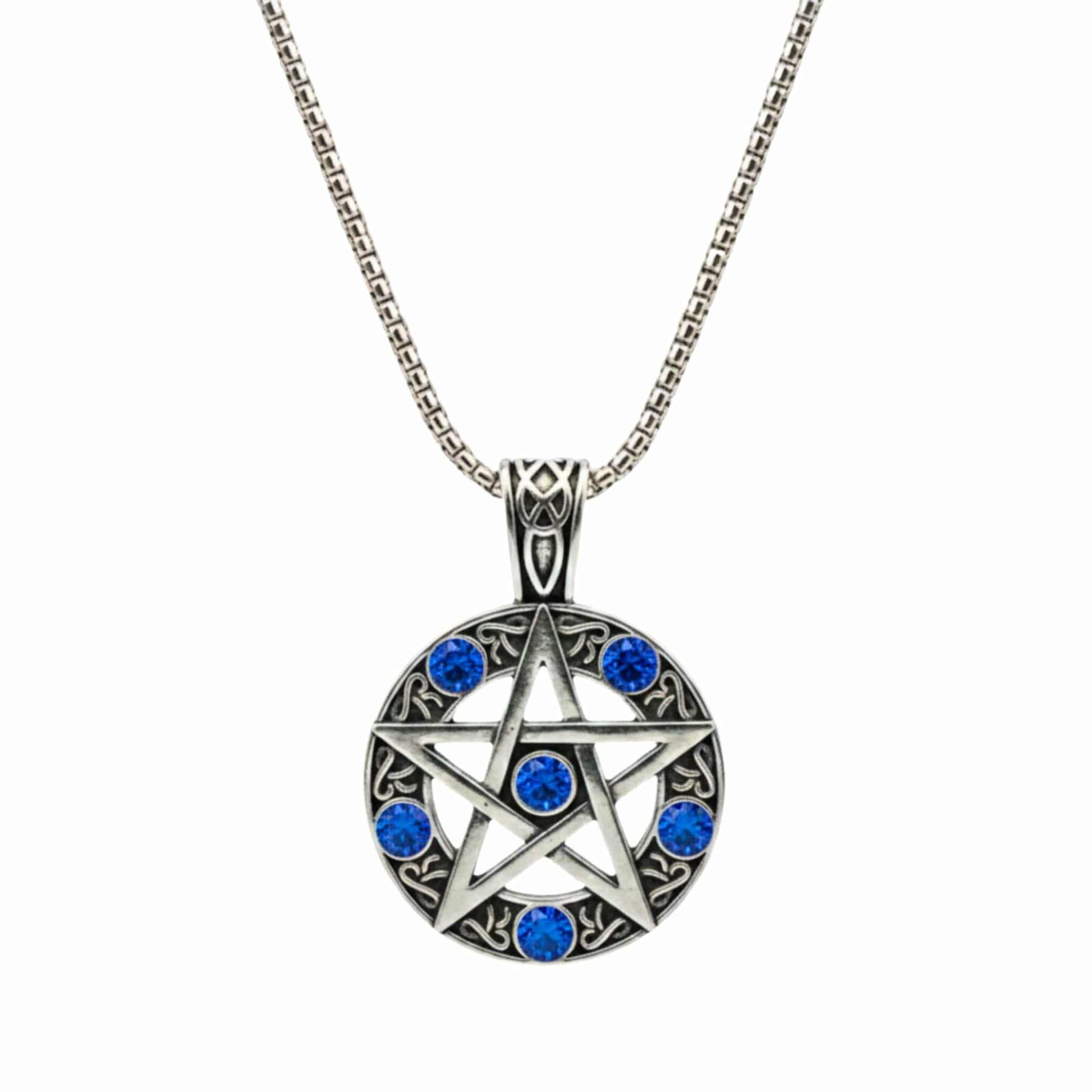 BLUE PENTAGRAM STAR - 31mm Pure Titanium Steel Pendant with 23inch Round Box 4mm Chain for Men & Boys — SS Pendant/ Necklace for Men | THE MEN THING