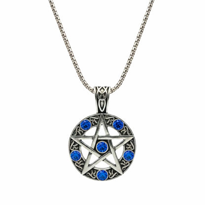 BLUE PENTAGRAM STAR - 31mm Pure Titanium Steel Pendant with 23inch Round Box 4mm Chain for Men & Boys — SS Pendant/ Necklace for Men | THE MEN THING