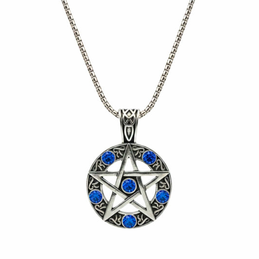 BLUE PENTAGRAM STAR - 31mm Pure Titanium Steel Pendant with 23inch Round Box 4mm Chain for Men & Boys - THE MEN THING