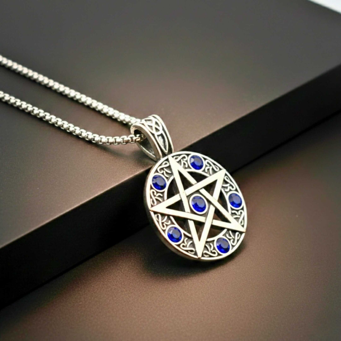 BLUE PENTAGRAM STAR - 31mm Pure Titanium Steel Pendant with 23inch Round Box 4mm Chain for Men & Boys — SS Pendant/ Necklace for Men | THE MEN THING