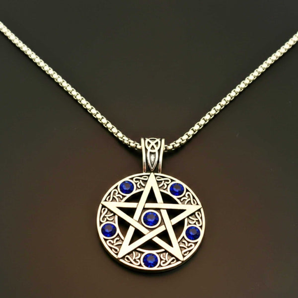 BLUE PENTAGRAM STAR - 31mm Pure Titanium Steel Pendant with 23inch Round Box 4mm Chain for Men & Boys