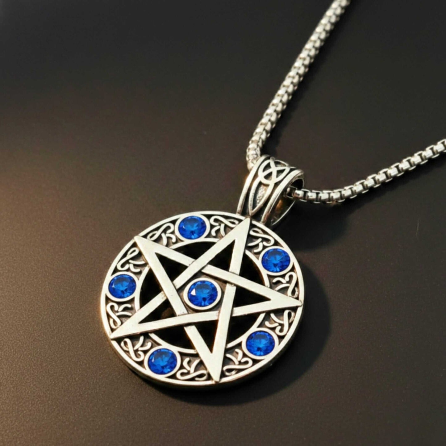 BLUE PENTAGRAM STAR - 31mm Pure Titanium Steel Pendant with 23inch Round Box 4mm Chain for Men & Boys — SS Pendant/ Necklace for Men | THE MEN THING