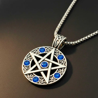 BLUE PENTAGRAM STAR - 31mm Pure Titanium Steel Pendant with 23inch Round Box 4mm Chain for Men & Boys — SS Pendant/ Necklace for Men | THE MEN THING