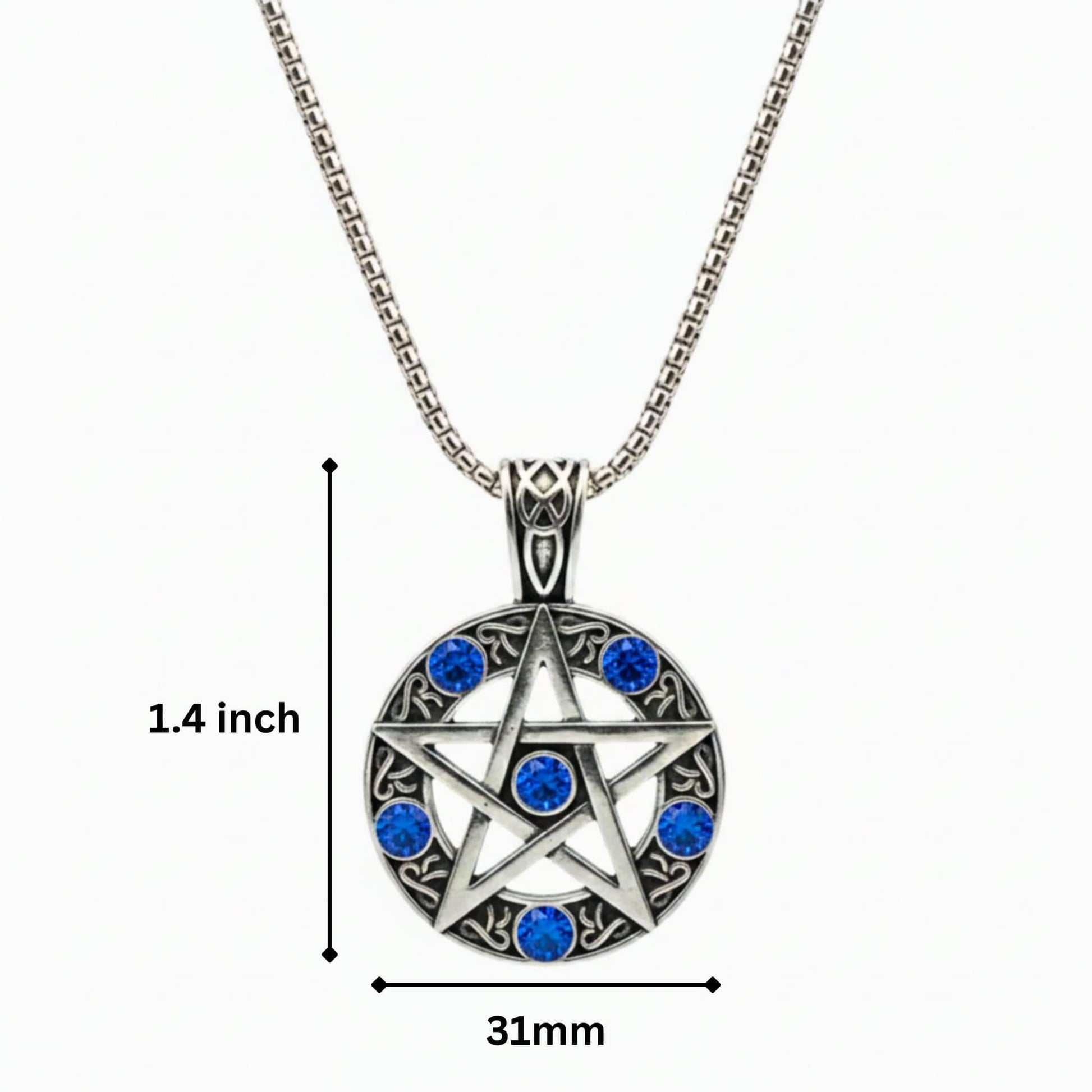 BLUE PENTAGRAM STAR - 31mm Pure Titanium Steel Pendant with 23inch Round Box 4mm Chain for Men & Boys — SS Pendant/ Necklace for Men | THE MEN THING