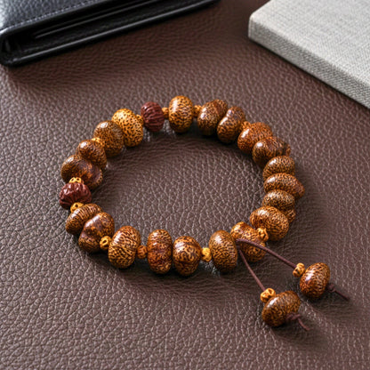 BODHI SEED - 16mm Wooden Beads Bracelet with Natural Stone - Adjustable Bracelet - THE MEN THING