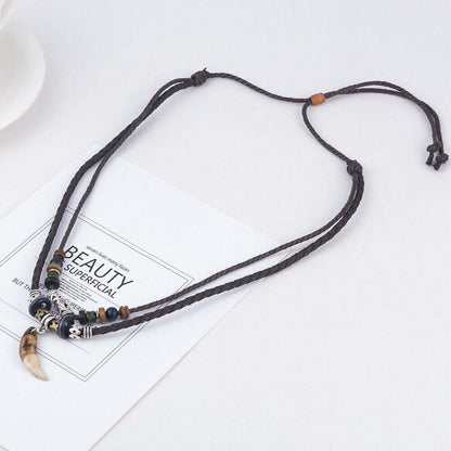 BOHEMIAN WOLF TOOTH - Wolf Tooth Pendant with Beaded Multilayer Adjustable Rope Necklace for Men and Boys - THE MEN THING