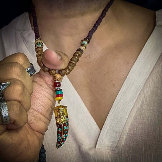 BOHEMIAN WOOD GANESHA - Handmade Wood Beads Necklace with Ganesh Pendant Long Necklace for Men & Boys (36 Inch) - THE MEN THING