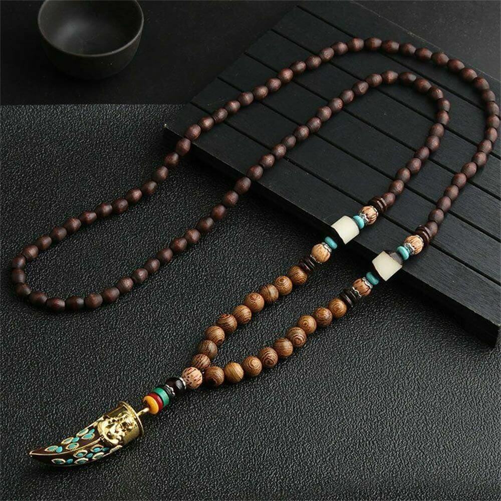 BOHEMIAN WOOD GANESHA - Handmade Wood Beads Necklace with Ganesh Pendant Long Necklace for Men & Boys (36 Inch) - THE MEN THING