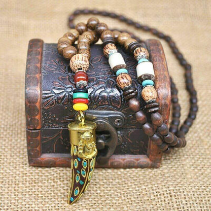 BOHEMIAN WOOD GANESHA - Handmade Wood Beads Necklace with Ganesh Pendant Long Necklace for Men & Boys (36 Inch) - THE MEN THING
