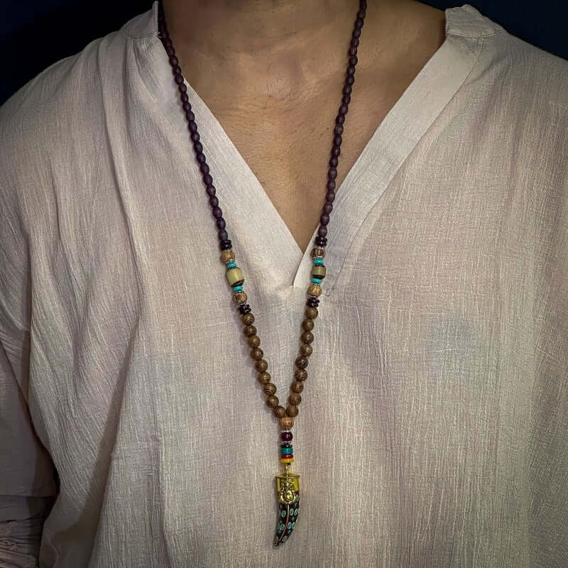 BOHEMIAN WOOD GANESHA - Handmade Wood Beads Necklace with Ganesh Pendant Long Necklace for Men & Boys (36 Inch) - THE MEN THING