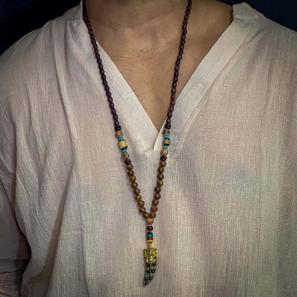 BOHEMIAN WOOD GANESHA - Handmade Wood Beads Necklace with Ganesh Pendant Long Necklace for Men & Boys (36 Inch) - THE MEN THING
