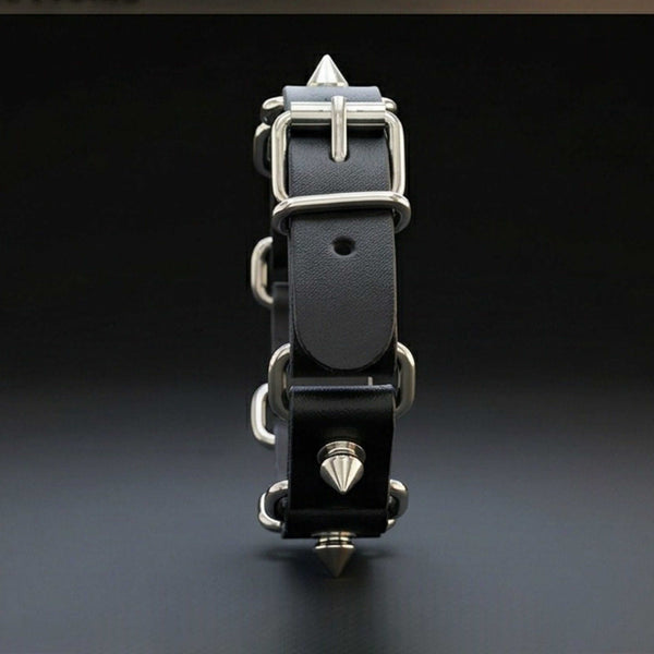 BOLD SPIKED - 23 mm Genuine Leather Adjustable Bracelet for Men & Boys (8 to 9 inch)