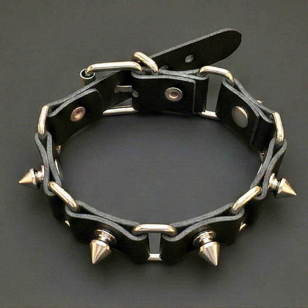 BOLD SPIKED - 23 mm Genuine Leather Adjustable Bracelet for Men & Boys (8 to 9 inch)