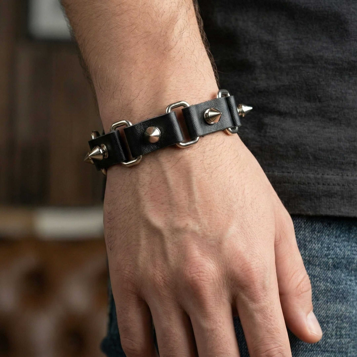 BOLD SPIKED - 23 mm Genuine Leather Adjustable Bracelet for Men & Boys (8 to 9 inch) — Leather Bracelet for Men | THE MEN THING
