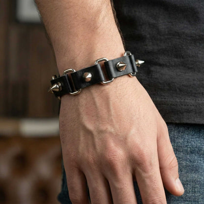 BOLD SPIKED - 23 mm Genuine Leather Adjustable Bracelet for Men & Boys (8 to 9 inch) — Leather Bracelet for Men | THE MEN THING