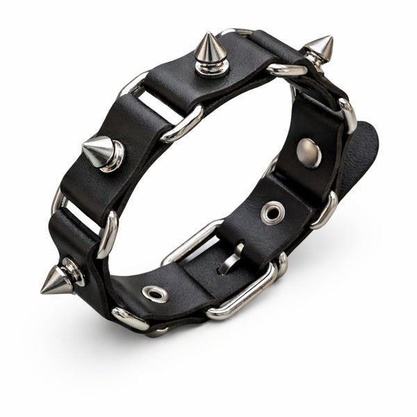 BOLD SPIKED - 23 mm Genuine Leather Adjustable Bracelet for Men & Boys (8 to 9 inch)