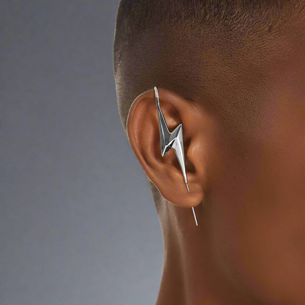 BOLT - Pure Titanium Steel Ear Crawler Hook Pin Cuff Earrings for Men & Boys (2 Pcs) - THE MEN THING
