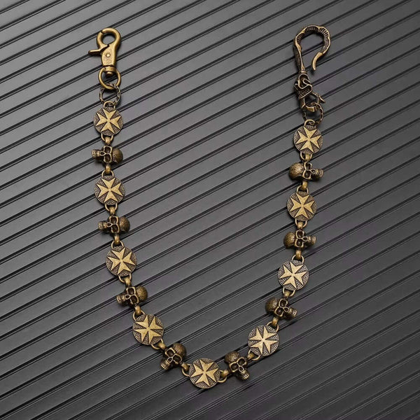 BONE STAR - Antique Bronze 12mm Titanium Steel Skull Heavy Biker Chain for Jeans with Lobster Clasps for Men & Boys - 20 inch