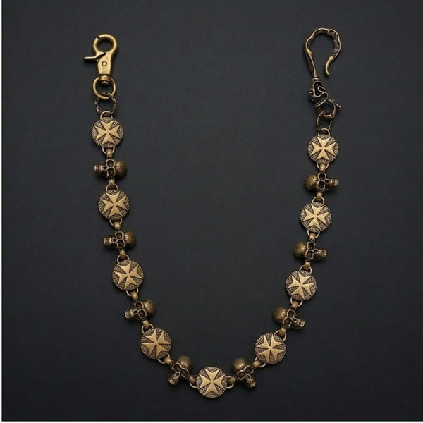 BONE STAR - Antique Bronze 12mm Titanium Steel Skull Heavy Biker Chain for Jeans with Lobster Clasps for Men & Boys - 20 inch