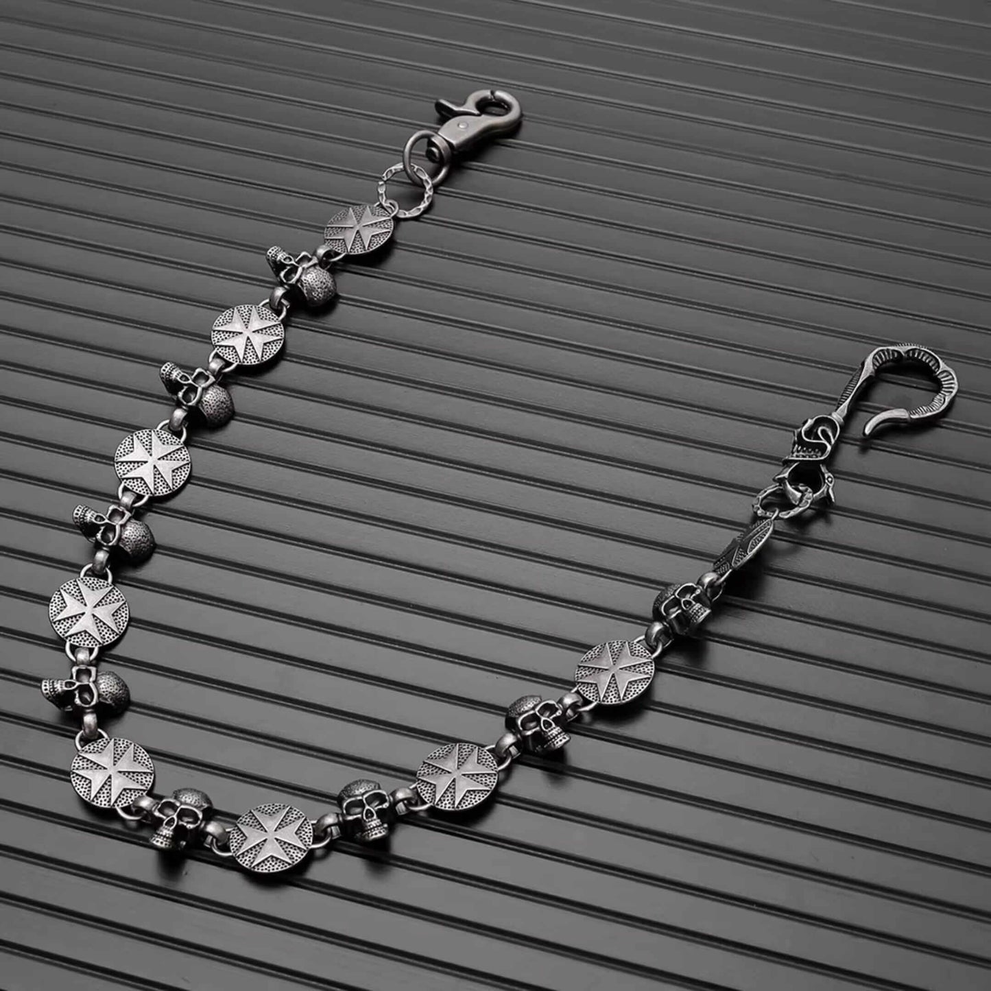 BONE STAR - Antique Steel 12mm Titanium Steel Skull Heavy Biker Chain for Jeans with Lobster Clasps for Men & Boys - 20 inch - THE MEN THING