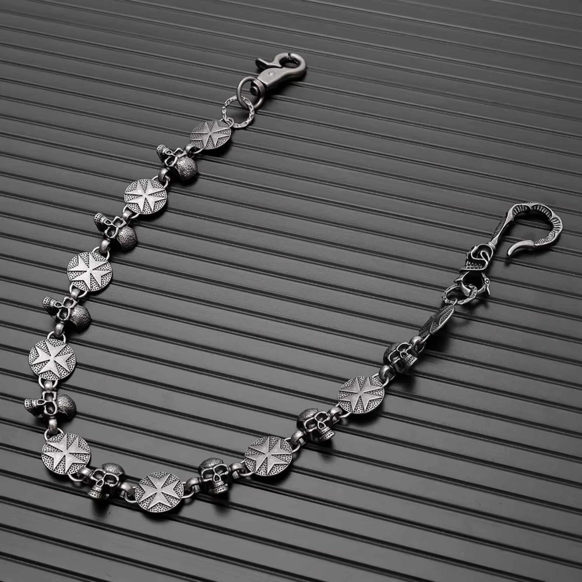 BONE STAR - Antique Steel 12mm Titanium Steel Skull Heavy Biker Chain for Jeans with Lobster Clasps for Men & Boys - 20 inch - THE MEN THING