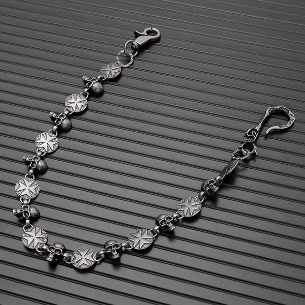 BONE STAR - Antique Steel 12mm Titanium Steel Skull Heavy Biker Chain for Jeans with Lobster Clasps for Men & Boys - 20 inch