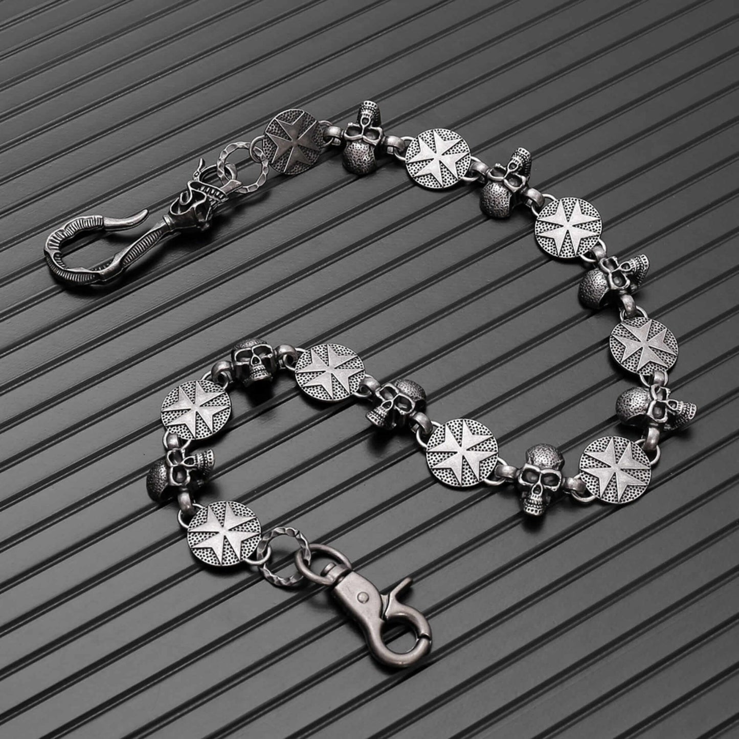 BONE STAR - Antique Steel 12mm Titanium Steel Skull Heavy Biker Chain for Jeans with Lobster Clasps for Men & Boys - 20 inch - THE MEN THING