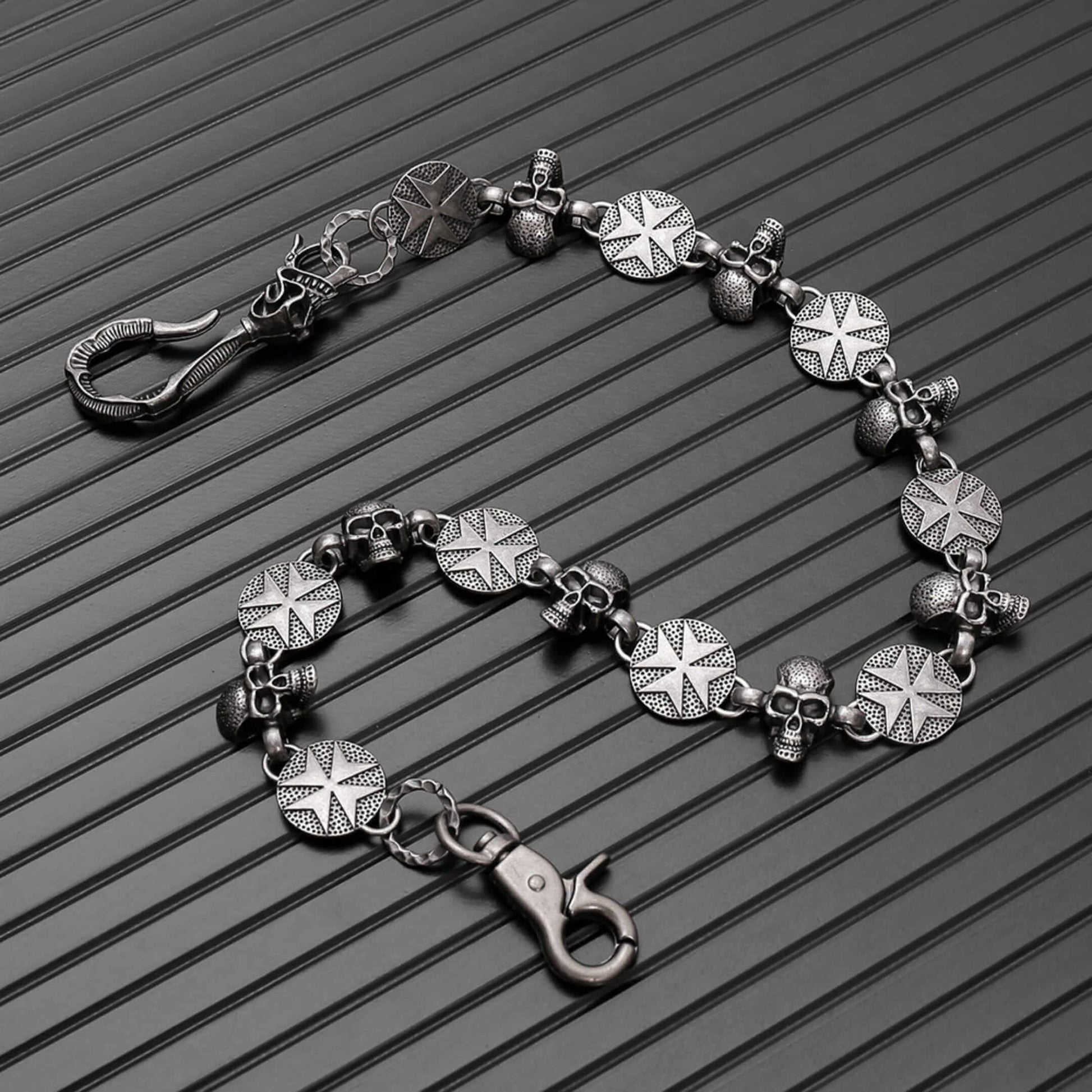 BONE STAR - Antique Steel 12mm Titanium Steel Skull Heavy Biker Chain for Jeans with Lobster Clasps for Men & Boys - 20 inch - THE MEN THING