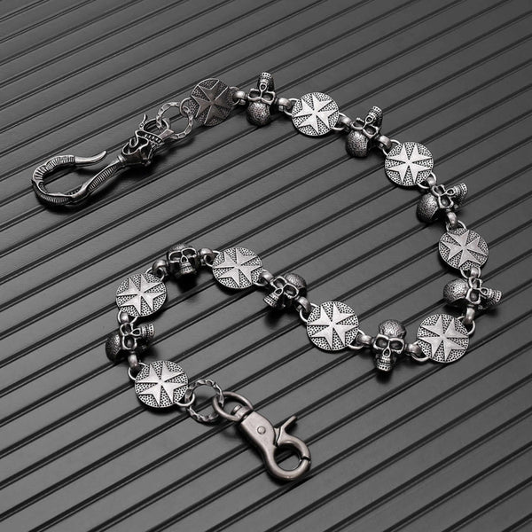 BONE STAR - Antique Steel 12mm Titanium Steel Skull Heavy Biker Chain for Jeans with Lobster Clasps for Men & Boys - 20 inch