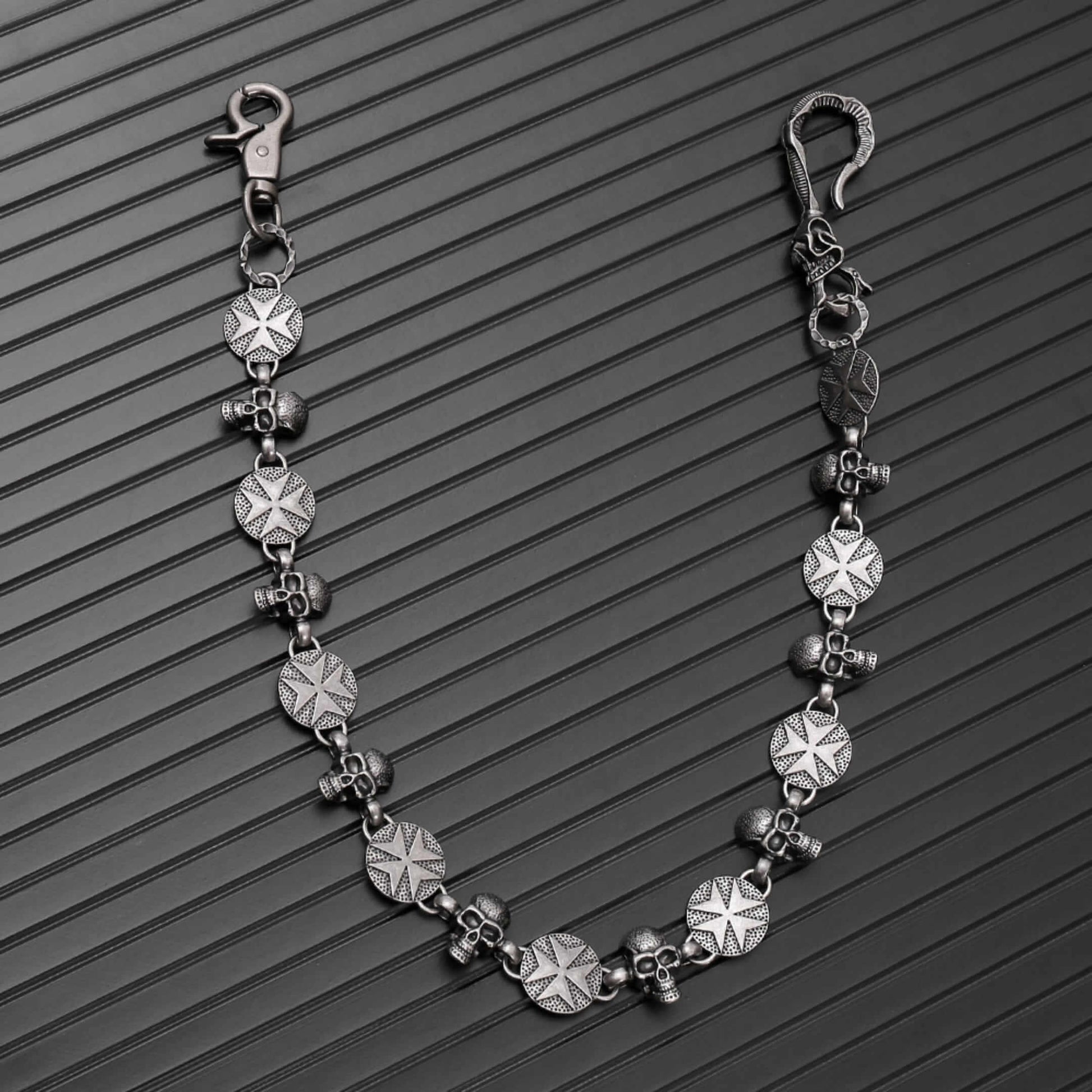 BONE STAR - Antique Steel 12mm Titanium Steel Skull Heavy Biker Chain for Jeans with Lobster Clasps for Men & Boys - 20 inch - THE MEN THING