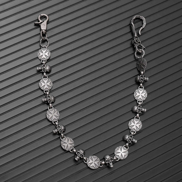 BONE STAR - Antique Steel 12mm Titanium Steel Skull Heavy Biker Chain for Jeans with Lobster Clasps for Men & Boys - 20 inch