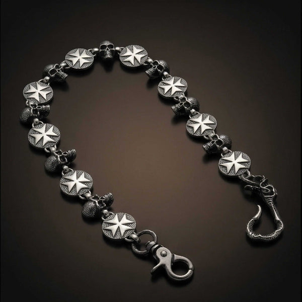 BONE STAR - Antique Steel 12mm Titanium Steel Skull Heavy Biker Chain for Jeans with Lobster Clasps for Men & Boys - 20 inch