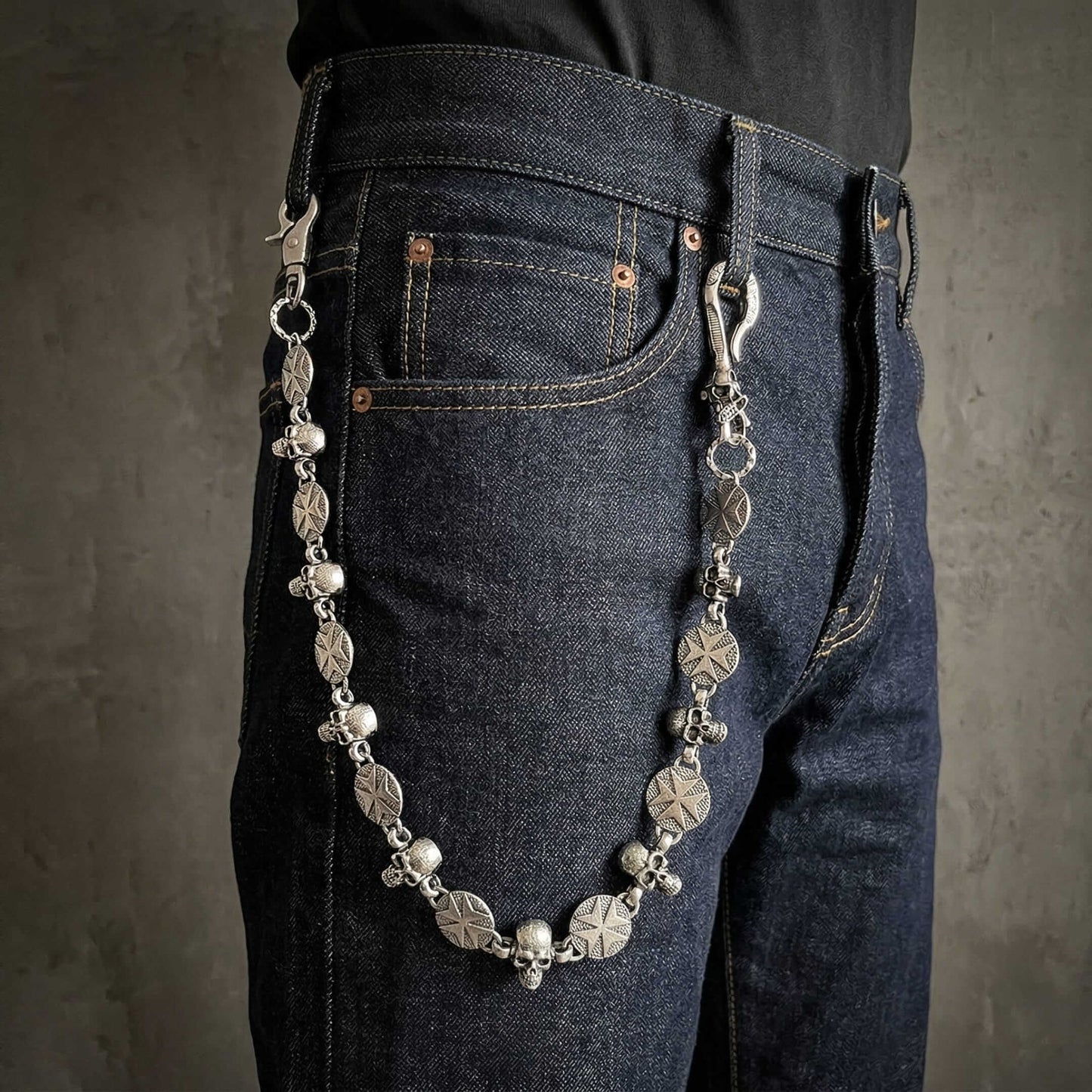 BONE STAR - Antique Steel 12mm Titanium Steel Skull Heavy Biker Chain for Jeans with Lobster Clasps for Men & Boys - 20 inch - THE MEN THING