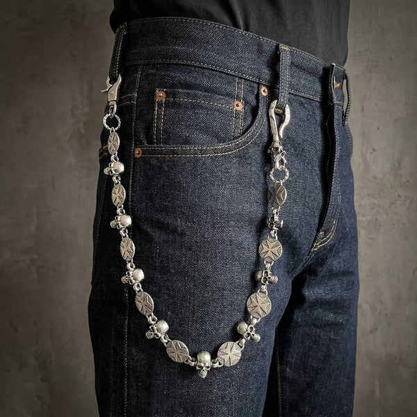 BONE STAR - Antique Steel 12mm Titanium Steel Skull Heavy Biker Chain for Jeans with Lobster Clasps for Men & Boys - 20 inch
