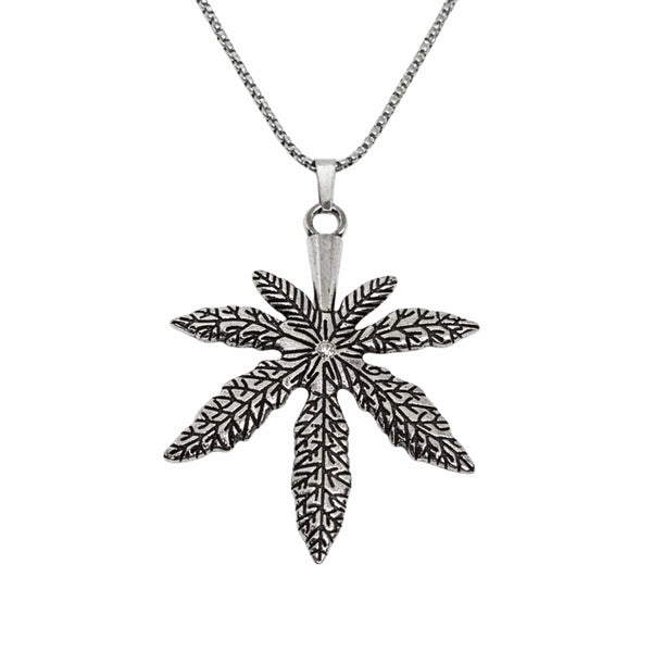 BOTANICAL LEAF - 60mm Pure Titanium Steel Pendant with 27inch Round Box 3mm Chain for Men & Boys