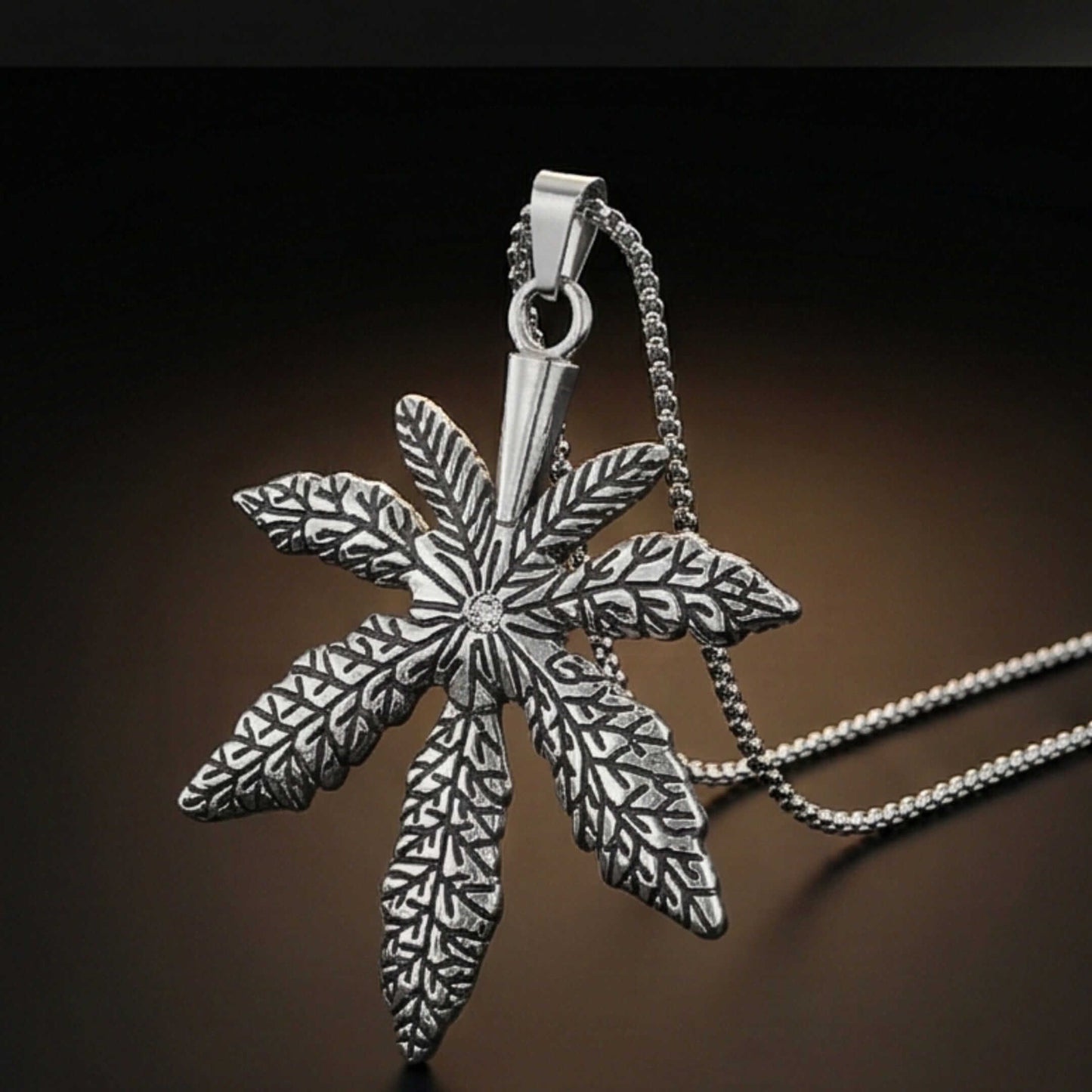 BOTANICAL LEAF - 60mm Pure Titanium Steel Pendant with 27inch Round Box 3mm Chain for Men & Boys — SS Pendant/ Necklace for Men | THE MEN THING