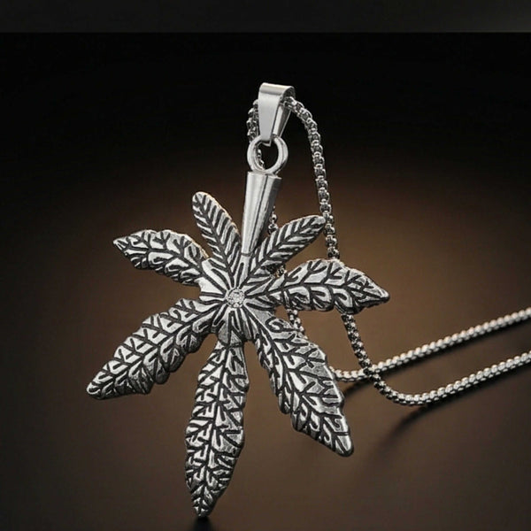 BOTANICAL LEAF - 60mm Pure Titanium Steel Pendant with 27inch Round Box 3mm Chain for Men & Boys