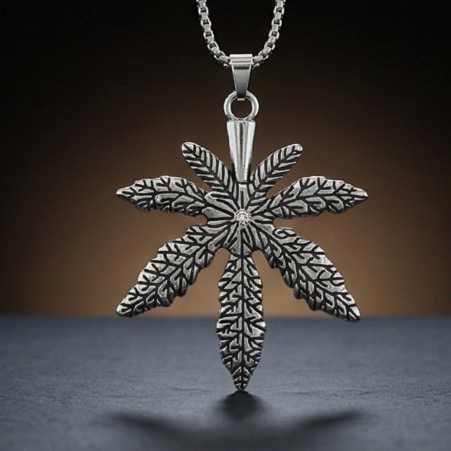 BOTANICAL LEAF - 60mm Pure Titanium Steel Pendant with 27inch Round Box 3mm Chain for Men & Boys — SS Pendant/ Necklace for Men | THE MEN THING