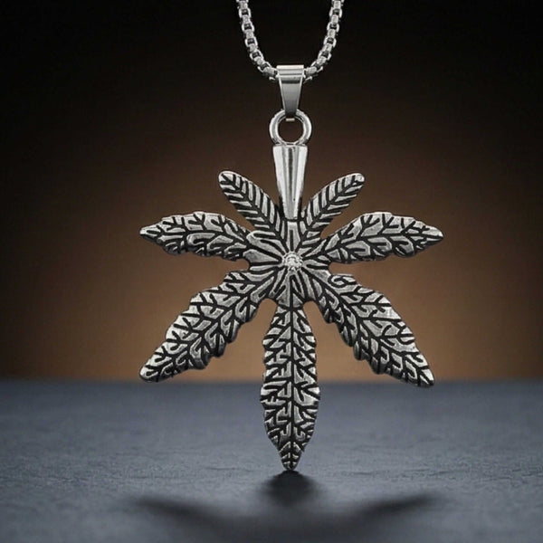 BOTANICAL LEAF - 60mm Pure Titanium Steel Pendant with 27inch Round Box 3mm Chain for Men & Boys