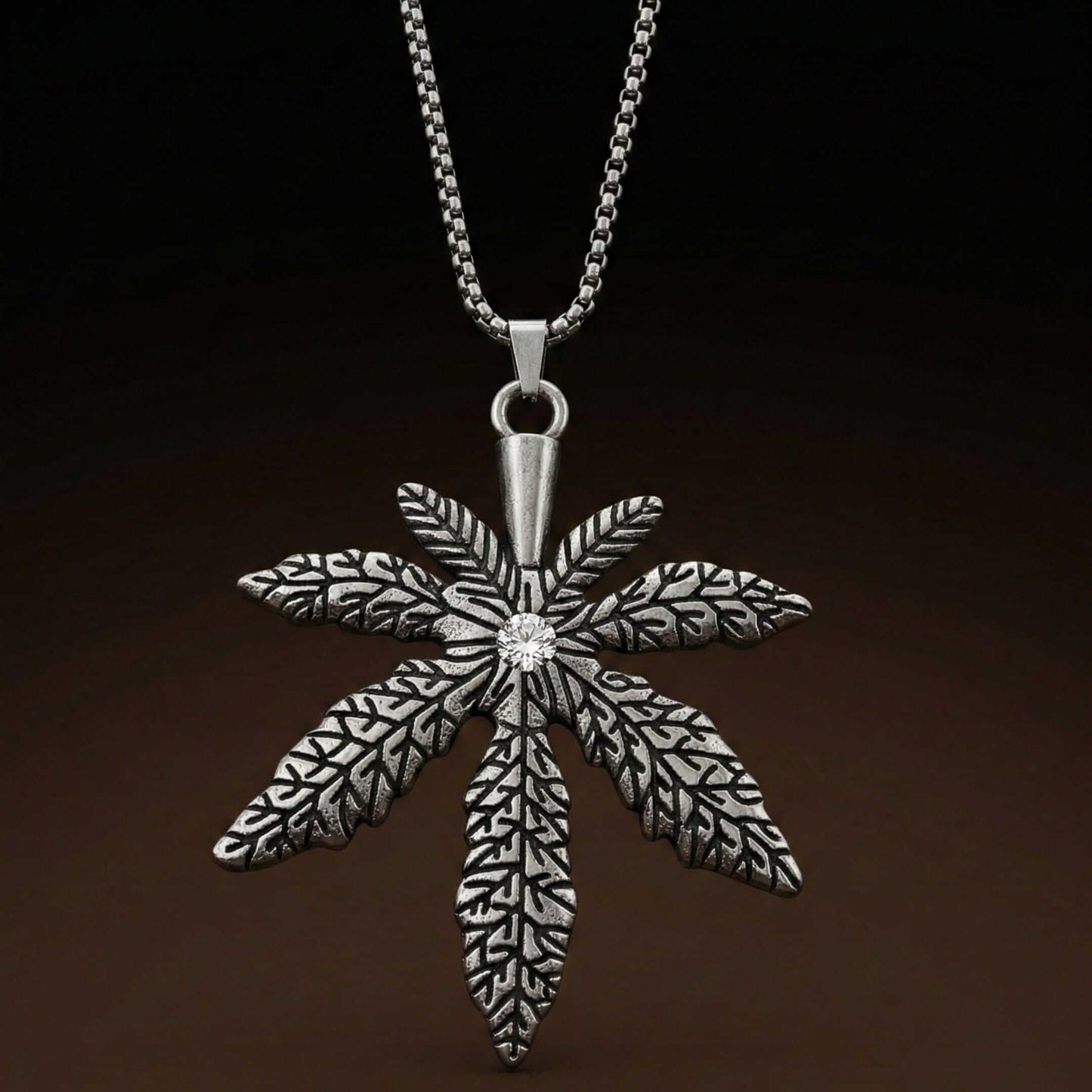 BOTANICAL LEAF - 60mm Pure Titanium Steel Pendant with 27inch Round Box 3mm Chain for Men & Boys — SS Pendant/ Necklace for Men | THE MEN THING