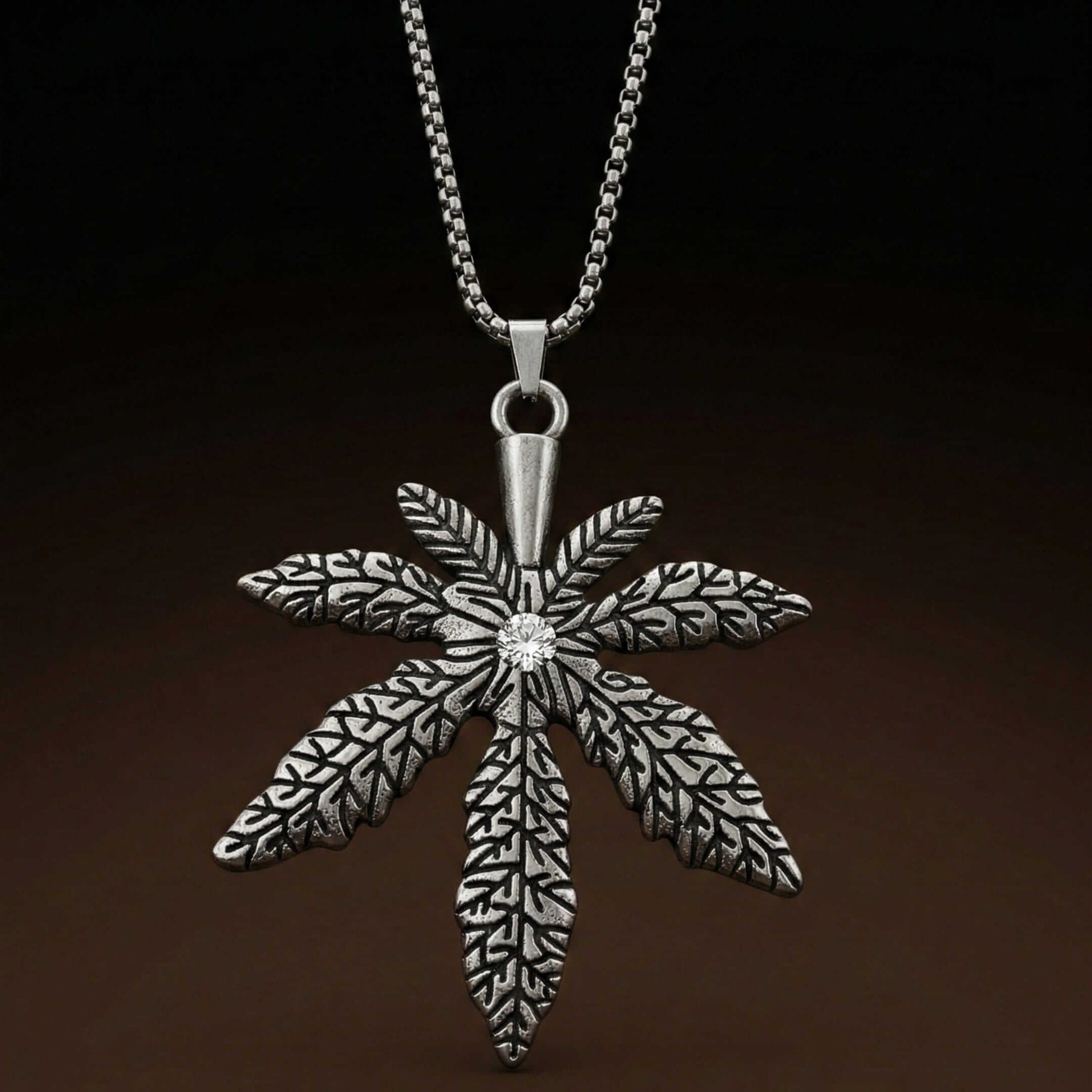 BOTANICAL LEAF - 60mm Pure Titanium Steel Pendant with 27inch Round Box 3mm Chain for Men & Boys — SS Pendant/ Necklace for Men | THE MEN THING