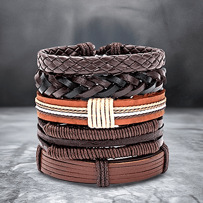 BOUNDEDGE BRACELETS - 5 Pcs Genuine Braided Leather Bracelet Set for Men & Boys (8 inch) - THE MEN THING