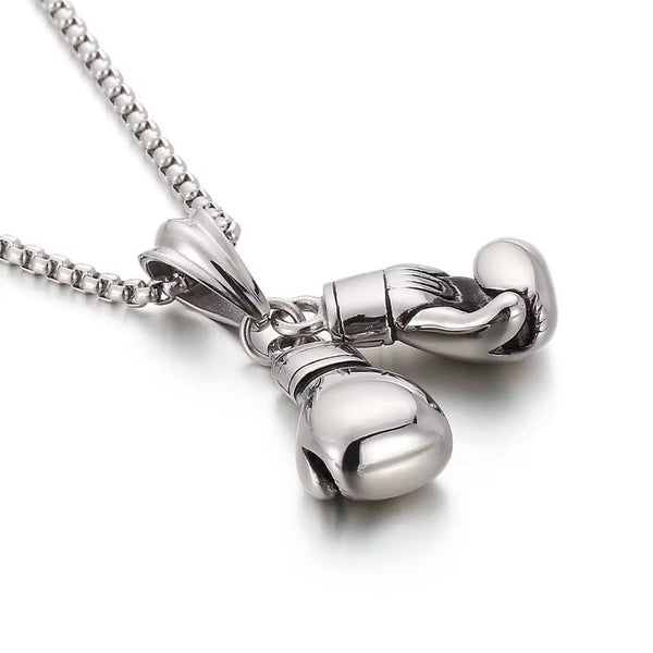 BOXING GLOVES - Pure Titanium Steel Pendant with Stainless Steel 24inch Round Box Chain, European trending Style for Men & Boy